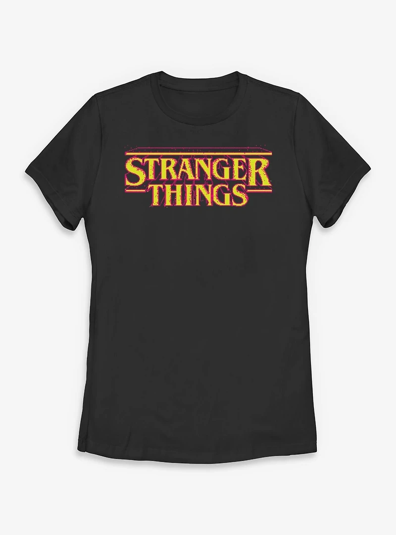 Stranger Things Yellow 8 Bits Logo Womens T-Shirt