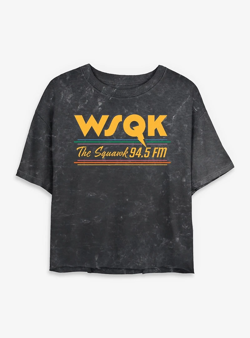 Stranger Things WSQK Radio The Squawk Womens Mineral Wash Crop T-Shirt