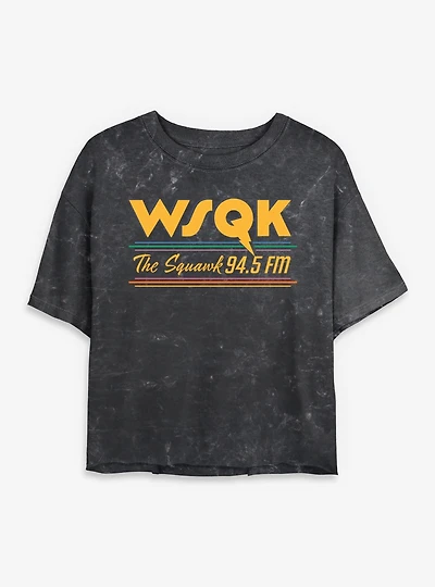 Stranger Things WSQK Radio The Squawk Womens Mineral Wash Crop T-Shirt
