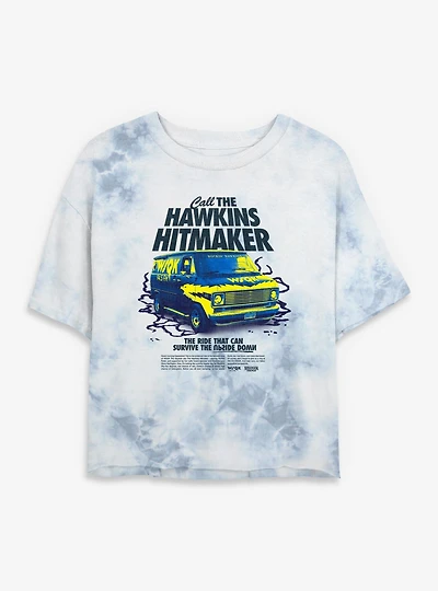 Stranger Things Call The Hawkins Hitmaker Womens Tie-Dye Crop T-Shirt