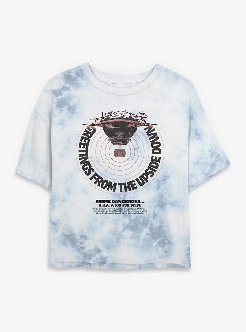 Stranger Things Greetings From The Upside Down Womens Tie-Dye Crop T-Shirt