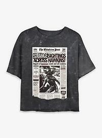 Stranger Things Strange Sightings Across Hawkins Womens Mineral Wash Crop T-Shirt