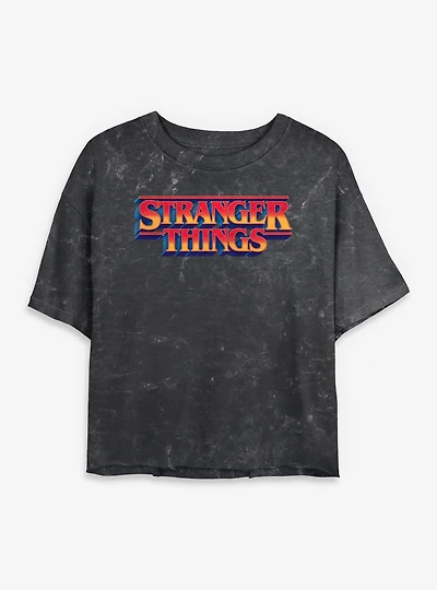 Stranger Things Gradient Logo Womens Mineral Wash Crop T-Shirt