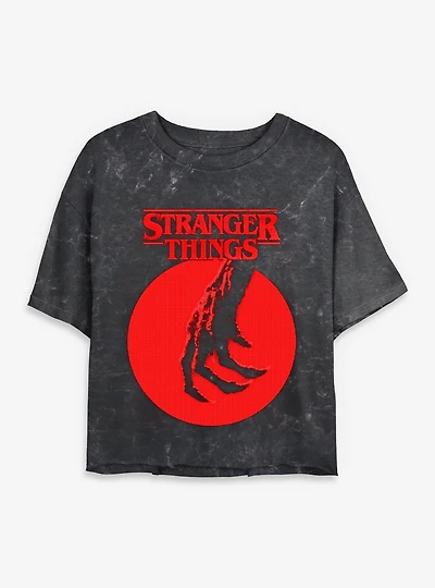 Stranger Things Red Circle Hand Womens Mineral Wash Crop T-Shirt