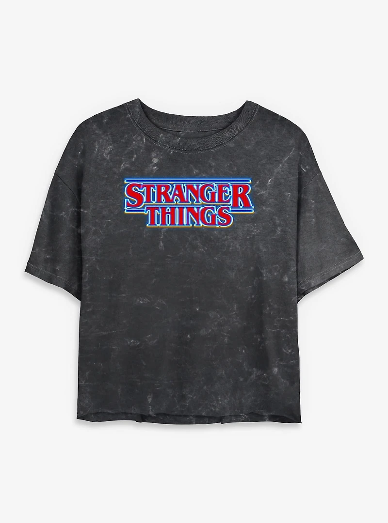 Stranger Things Glow Logo Womens Mineral Wash Crop T-Shirt