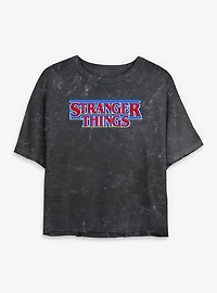 Stranger Things Glow Logo Womens Mineral Wash Crop T-Shirt