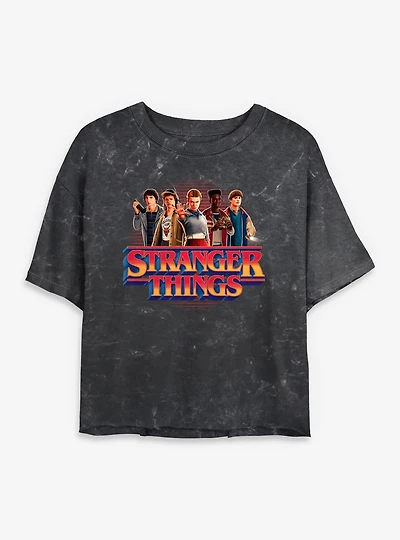 Stranger Things Crew With Logo Womens Mineral Wash Crop T-Shirt