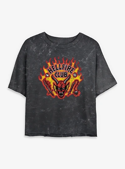 Stranger Things Hellfire Club Logo Womens Mineral Wash Crop T-Shirt
