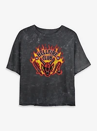 Stranger Things Hellfire Club Logo Womens Mineral Wash Crop T-Shirt