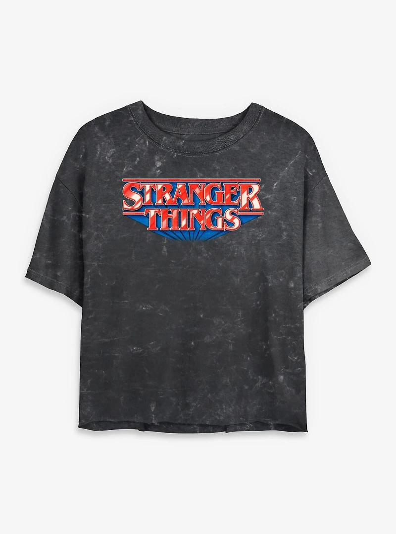 Stranger Things Glossy Logo Womens Mineral Wash Crop T-Shirt