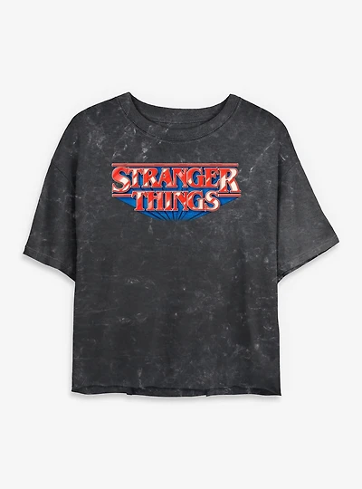 Stranger Things Glossy Logo Womens Mineral Wash Crop T-Shirt