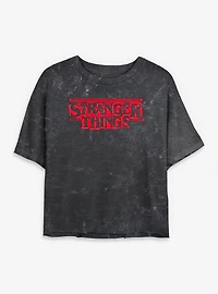 Stranger Things Logo Stencil Womens Mineral Wash Crop T-Shirt