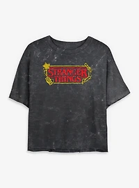 Stranger Things Sketch Logo Womens Mineral Wash Crop T-Shirt