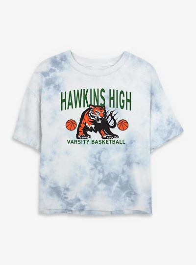 Stranger Things Hawkins High Basketball Womens Tie-Dye Crop T-Shirt