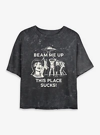Stranger Things Beam Me Up Womens Mineral Wash Crop T-Shirt