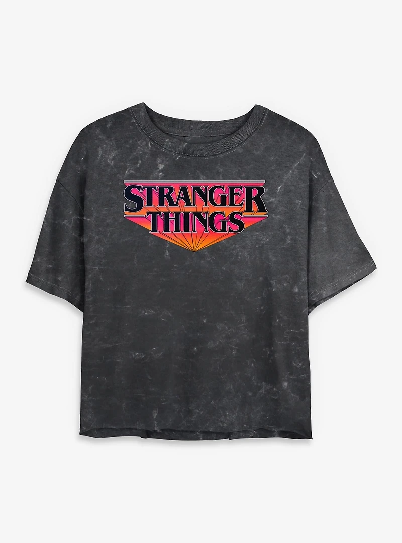 Stranger Things Retro Logo Womens Mineral Wash Crop T-Shirt