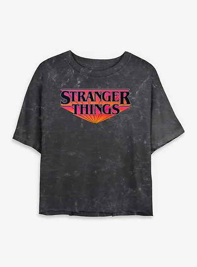 Stranger Things Retro Logo Womens Mineral Wash Crop T-Shirt