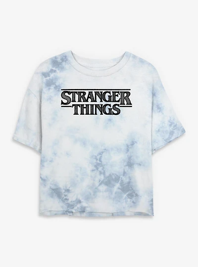 Stranger Things Pointillism Style Logo Womens Tie-Dye Crop T-Shirt