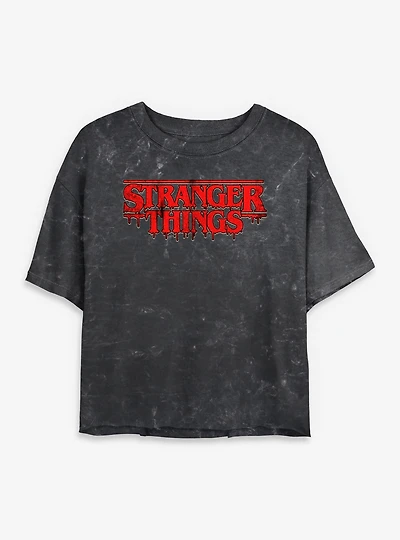 Stranger Things Blood Logo Womens Mineral Wash Crop T-Shirt