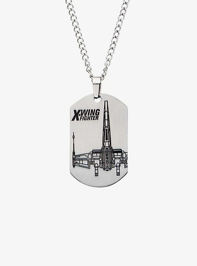 Star Wars Episode 7 X-Wing Fighter Laser Etched Dog Tag Pendant Necklace