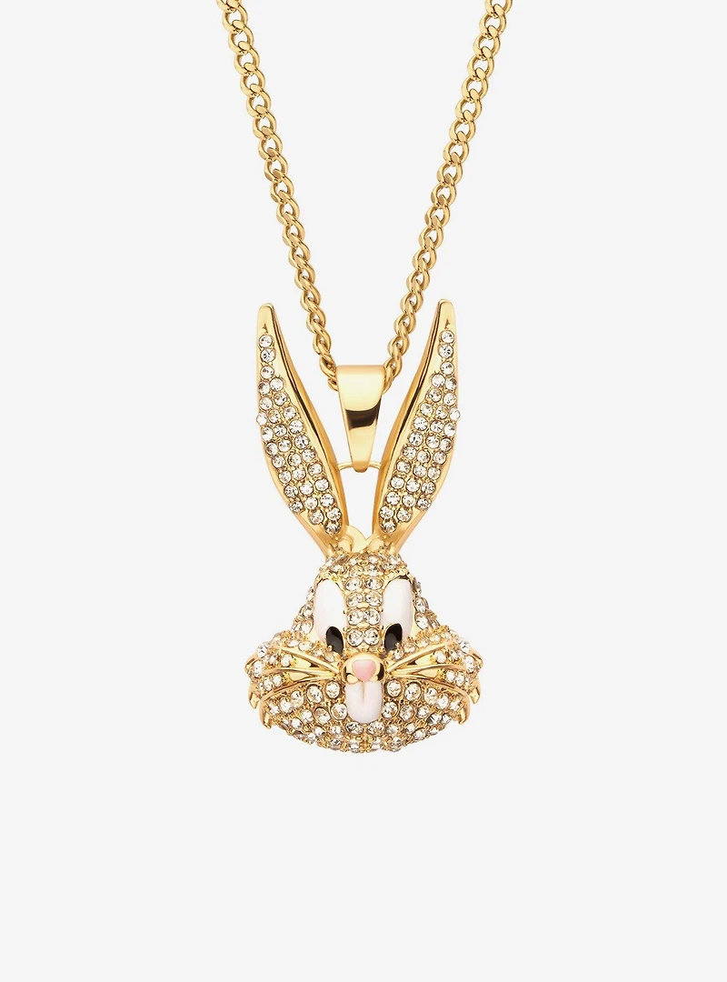 Looney Tunes Bugs Bunny Crystal Gold Plated Bling Pendant Necklace