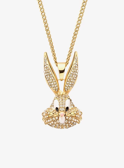 Looney Tunes Bugs Bunny Crystal Gold Plated Bling Pendant Necklace