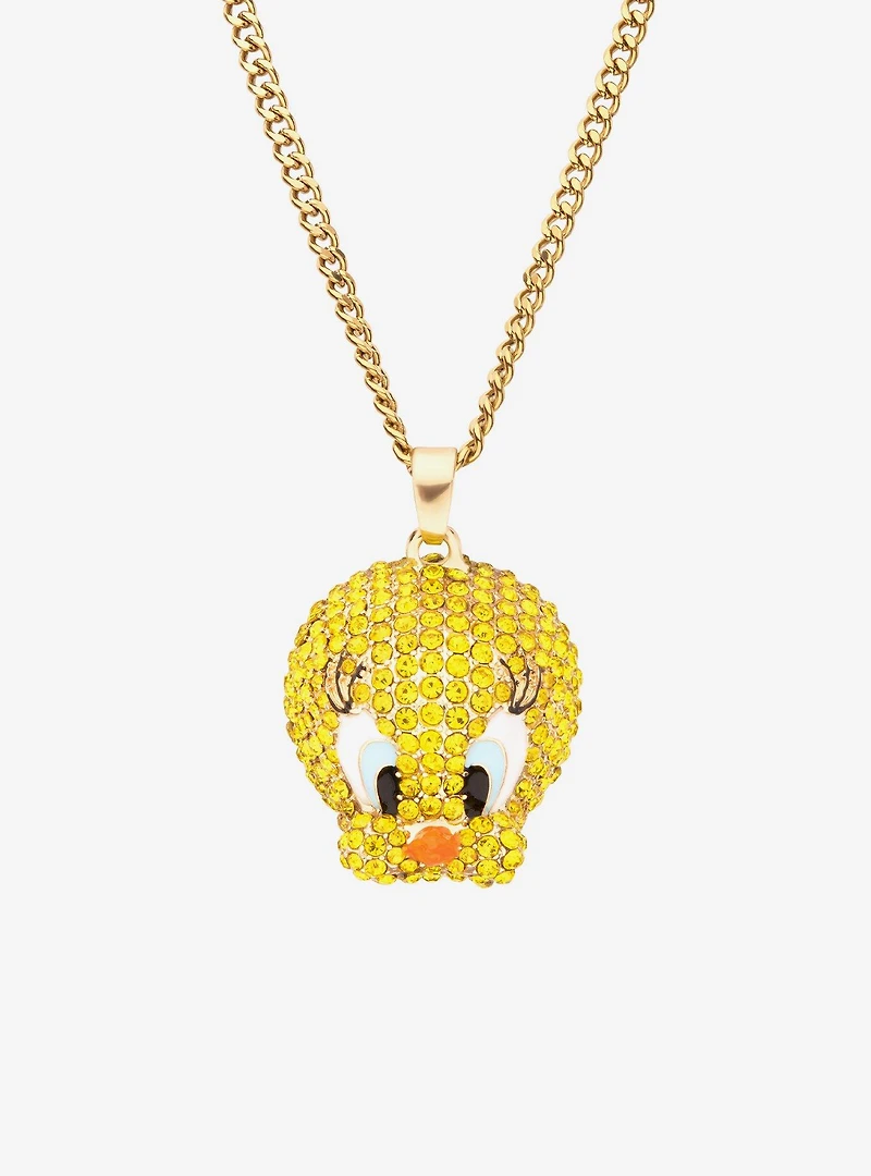 Looney Tunes Tweety Bird Gold Plated Bling Pendant Necklace