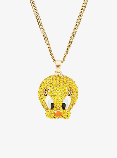 Looney Tunes Tweety Bird Gold Plated Bling Pendant Necklace
