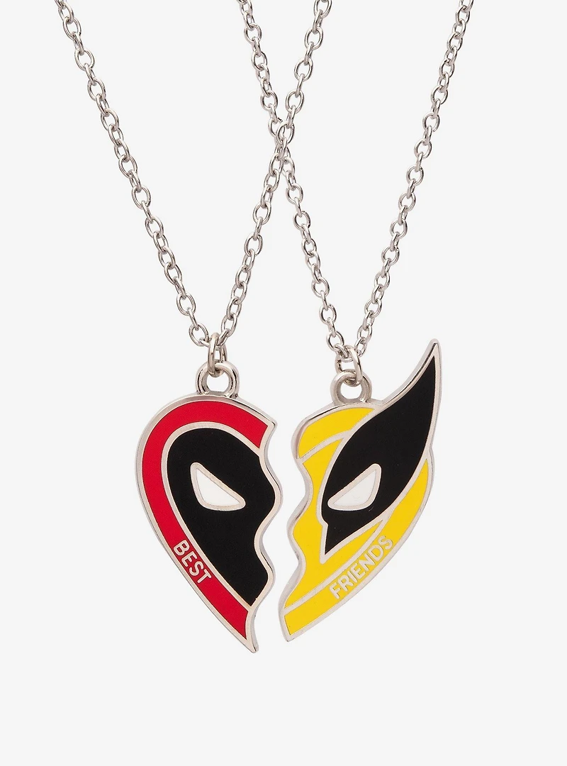 Marvel Deadpool and Wolverine Best Friends Heart Necklace Set