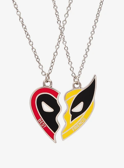 Marvel Deadpool and Wolverine Best Friends Heart Necklace Set