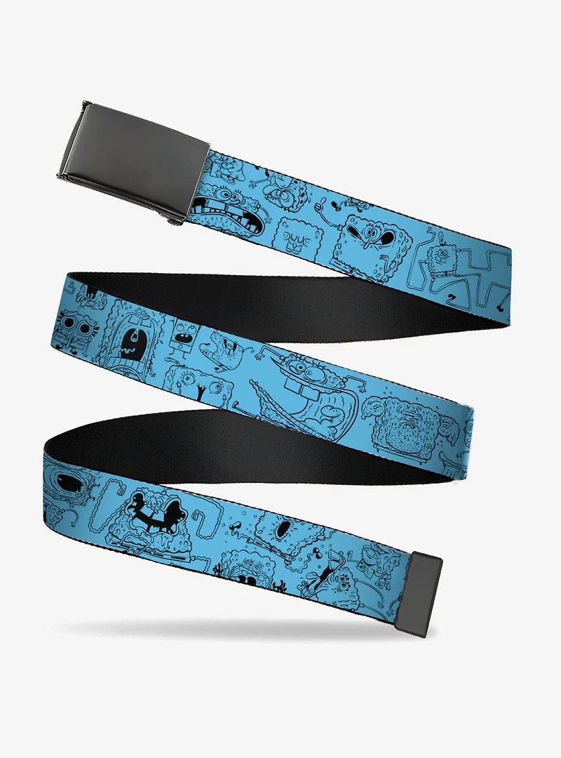 SpongeBob SquarePants Doodle Poses Blue Black Clamp Buckle Belt