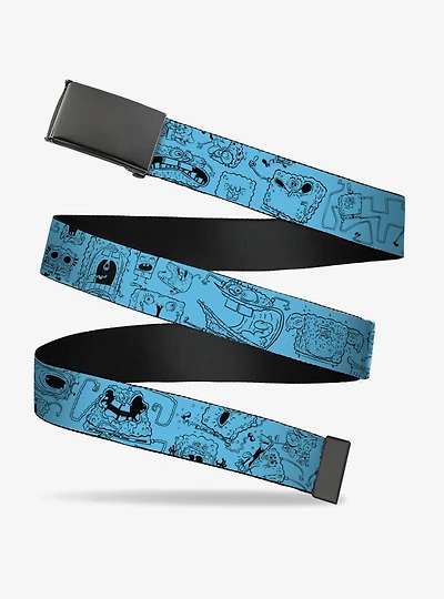 SpongeBob SquarePants Doodle Poses Blue Black Clamp Buckle Belt