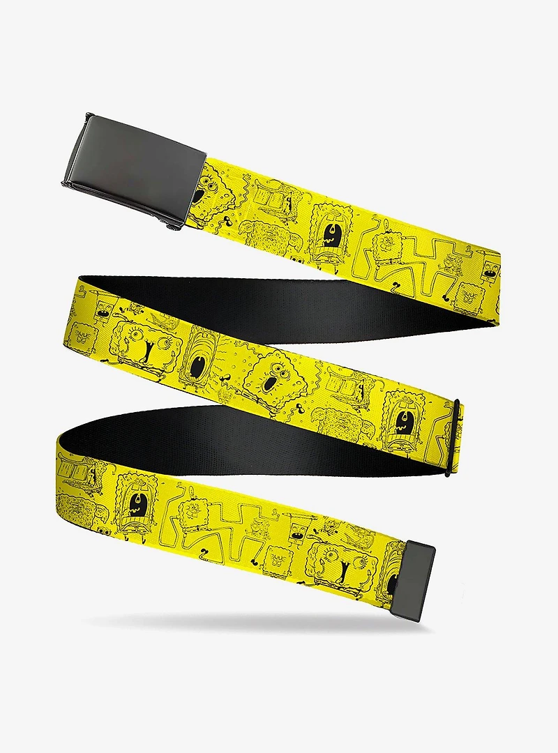 SpongeBob SquarePants Poses Collage Yellow Black Clamp Buckle Belt