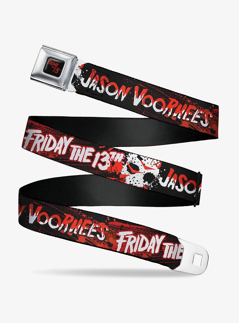 Friday the 13th Jason Voorhies Mask Text Seatbelt Buckle Belt
