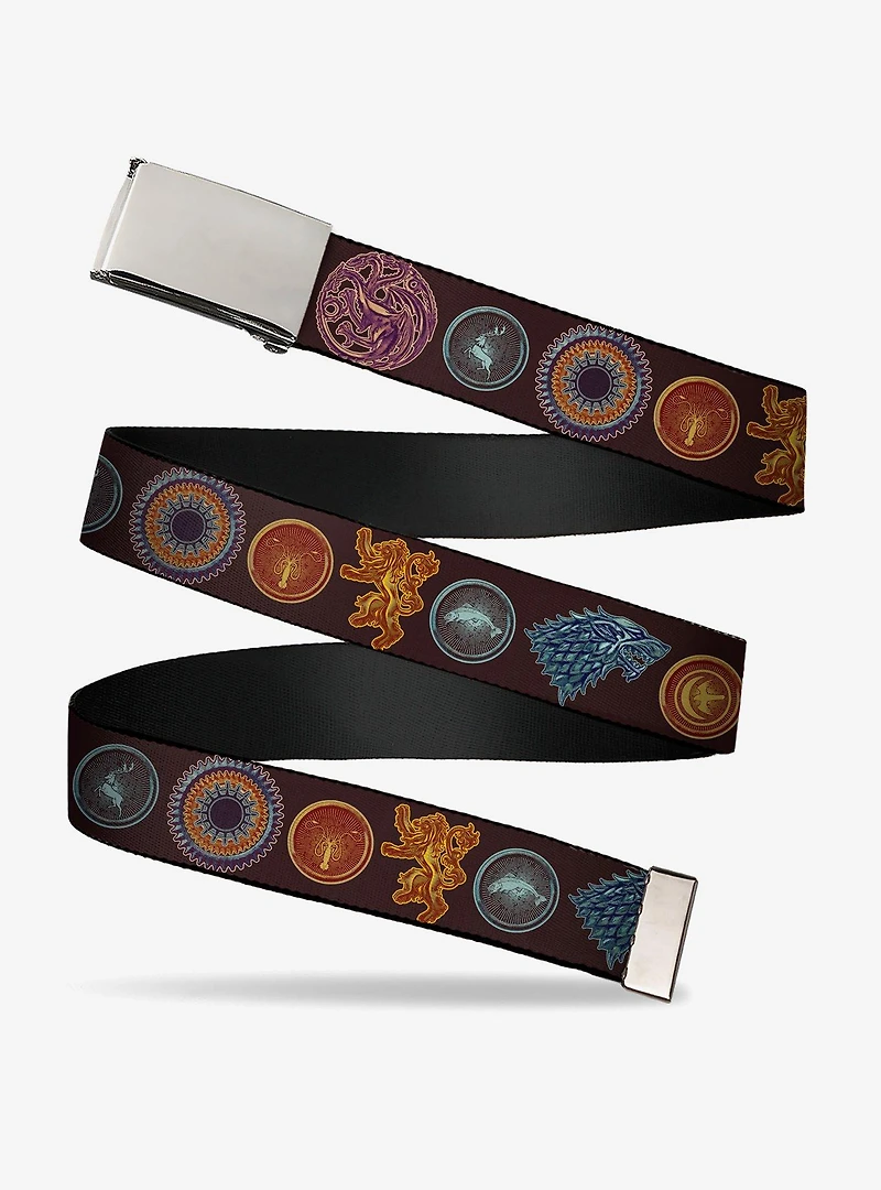 Game of Thrones Eight House Sigil Symbols Black Multi Clamp Buckle Belt