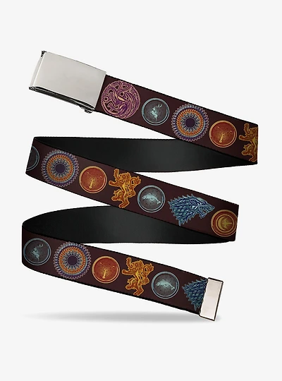 Game of Thrones Eight House Sigil Symbols Black Multi Clamp Buckle Belt