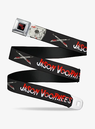 Friday the 13th Jason Voorhees Script and Hockey Mask Seatbelt Buckle Belt