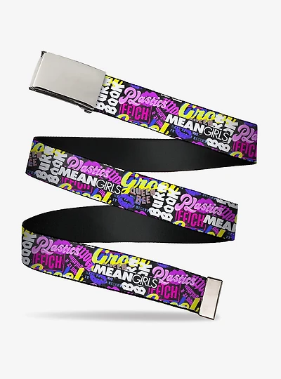 Mean Girls Catch Phrases Collage Black Multi Clamp Buckle Belt