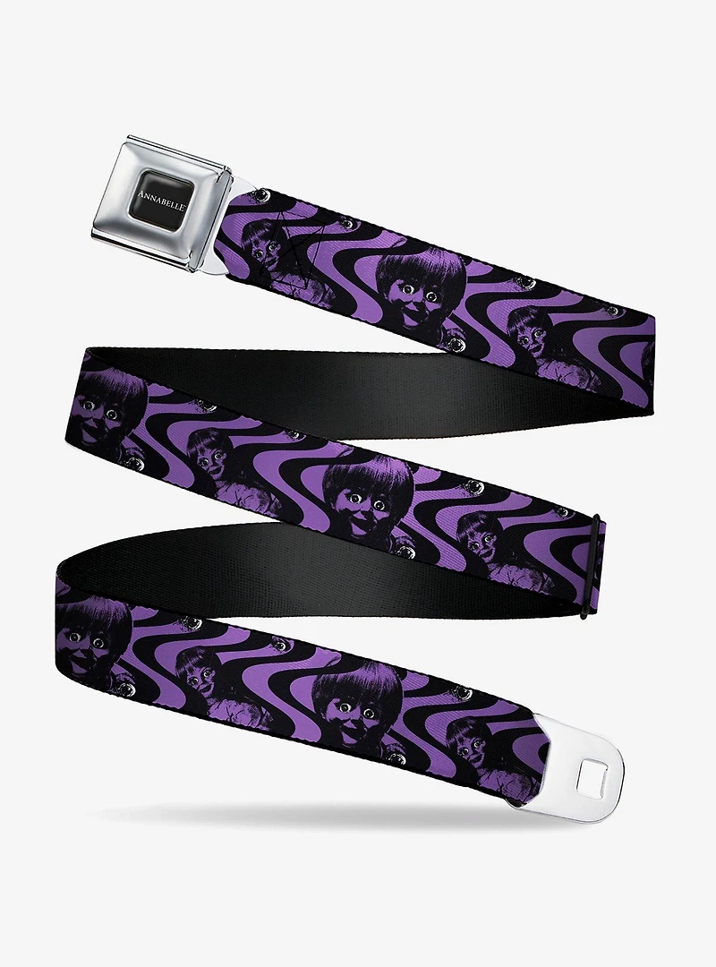 Annabelle Face and Eyeballs Squiggle Black Purple Seatbelt Buckle Belt