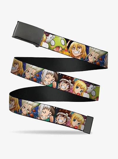 Dr. Stone Character Group Faces Close Up Clamp Buckle Belt