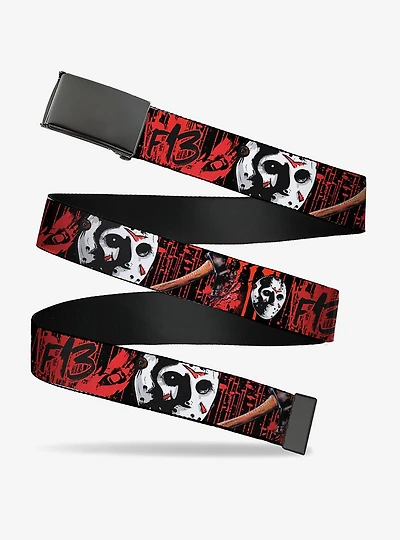 Friday the 13th Jason Mask Axe Blood Splatter Clamp Buckle Belt