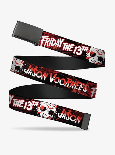 Friday the 13th Jason Voorhies Mask Text Clamp Buckle Belt