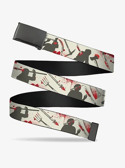 Friday the 13th Weapons and Character Icons Red Clamp Buckle Belt
