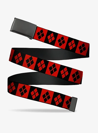 DC Comics Harley Quinn Diamond Blocks Red Black Clamp Buckle Belt