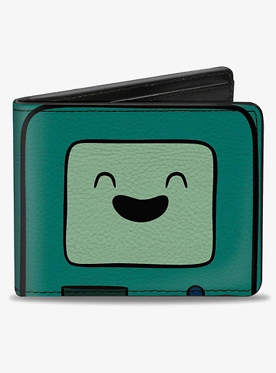 Adventure Time Title Logo and BMO Smiling Face Teal Bifold Wallet