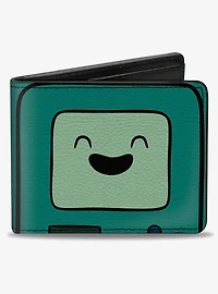 Adventure Time Title Logo and BMO Smiling Face Teal Bifold Wallet