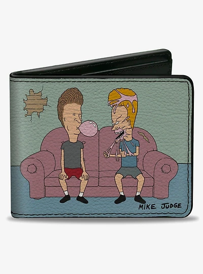 MTV Beavis and Butt Head Living Room Bubble Gum Scene and Logo Bifold Wallet