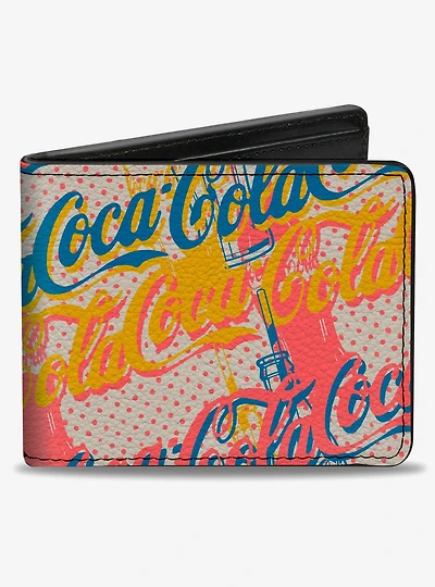 Coca-Cola Script Logo Stacked Pop Art Multi Pastel Bifold Wallet