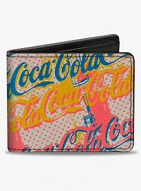 Coca-Cola Script Logo Stacked Pop Art Multi Pastel Bifold Wallet