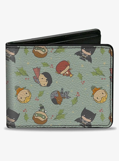 DC Comics Justice League Chibi Holiday Christmas Superhero Poses Holly Bifold Wallet